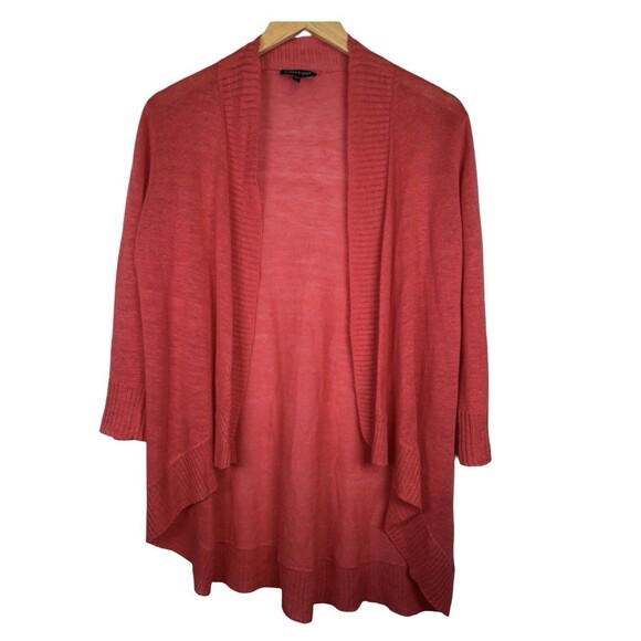 Eileen Fisher Red 100% Linen Open Front Waterfall Cardigan Sweater Size XS - Picture 1 of 7